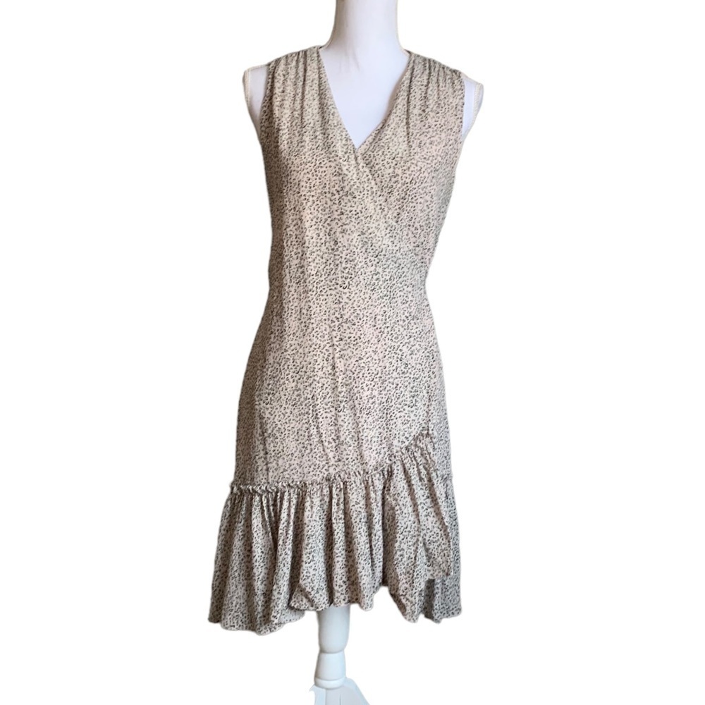 All Saints 💯 % Silk Wrap Around Ruffle Midi Sleeveless Dress Size 4